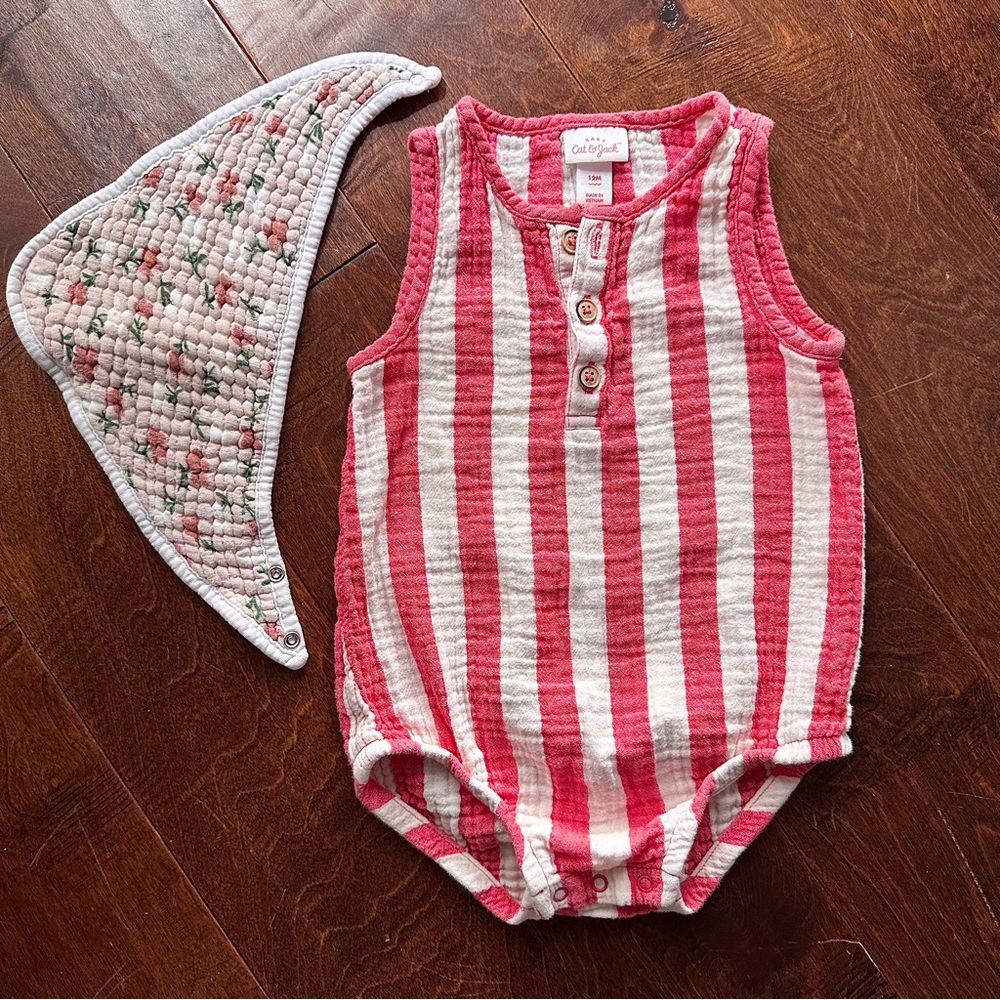Cat & Jack 12M Striped Onesie with Bib